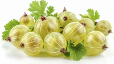 Green gooseberries with leaves, showcasing a fresh and natural appearance, AI generated