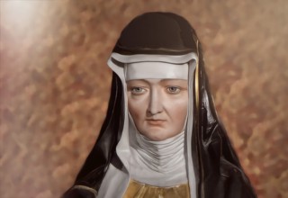 Figure of Hildegard of Bingen, Sibyl of the Rhine, 1098 – 1179, German Benedictine abbess and