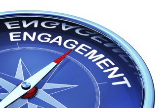 3D rendering of a compass with a engagement icon