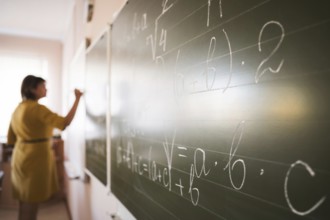 Portrait teacher writing chalkboard. Resolution and high quality beautiful photo