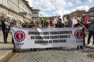 Political rally and march for May Day in city of Guimaraes, Braga district, northern Portugal,