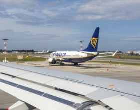 Ryanair Boeing 737 MAX 8-200 plane, Aeroporto Francisco Sa Carneiro, Porto airport, Portugal,