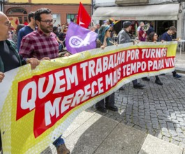 Political rally and march for May Day in city of Guimaraes, Braga district, northern Portugal,