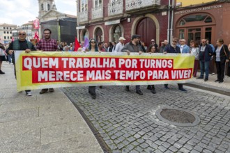 Political rally and march for May Day in city of Guimaraes, Braga district, northern Portugal,
