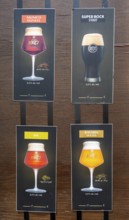 Menu board for types of beer on sale at cafe bar, Guimaraes, Portugal, Europe