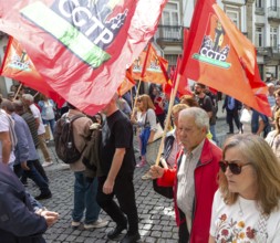 Political rally and march for May Day in city of Guimaraes, Braga district, northern Portugal,