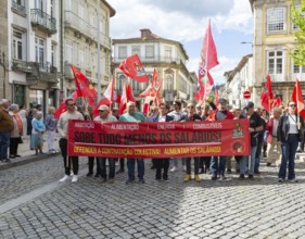 Political rally and march for May Day in city of Guimaraes, Braga district, northern Portugal,