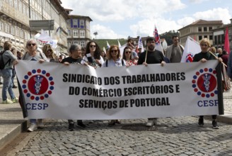 Political rally and march for May Day in city of Guimaraes, Braga district, northern Portugal,