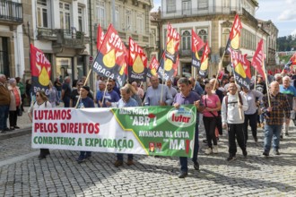 Political rally and march for May Day in city of Guimaraes, Braga district, northern Portugal,