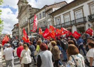 Political rally and march for May Day in city of Guimaraes, Braga district, northern Portugal,