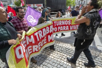 Political rally and march for May Day in city of Guimaraes, Braga district, northern Portugal,