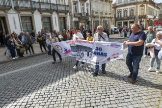 Political rally and march for May Day in city of Guimaraes, Braga district, northern Portugal,