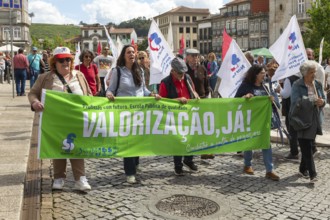 Political rally and march for May Day in city of Guimaraes, Braga district, northern Portugal,