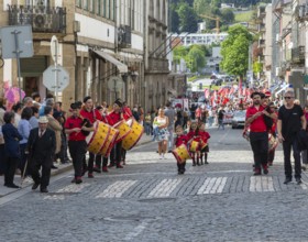 Political rally and march for May Day in city of Guimaraes, Braga district, northern Portugal,