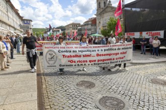 Political rally and march for May Day in city of Guimaraes, Braga district, northern Portugal,