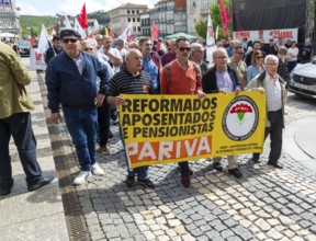 Political rally and march for May Day in city of Guimaraes, Braga district, northern Portugal,