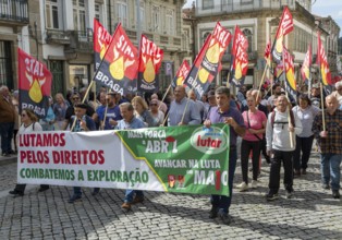 Political rally and march for May Day in city of Guimaraes, Braga district, northern Portugal,