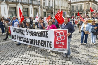 Political rally and march for May Day in city of Guimaraes, Braga district, northern Portugal,