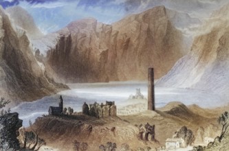 Glendalough, County Wicklow, Ireland, from the Landscape and Antiquities of Ireland, 1841, digital