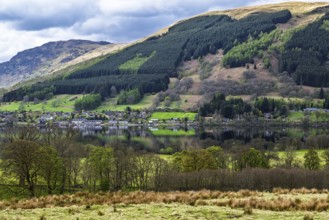 Farm and mountains, Loch Earn, Southern Highlands, Scotland, United Kingdom, Europe
