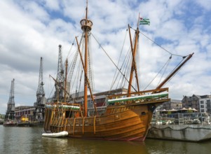 The Matthew of Bristol replica ship at quayside of the M Shed museum, Floating Harbour, Bristol,
