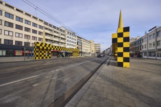 Steintor tram stop, designer Alessandro Mendini, general architecture, diffuse light, pale blue