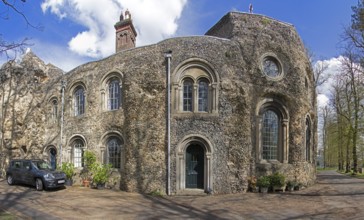 West front of the abbey church, St Edmund's Abbey, Photomerge, Bury St Edmunds, West Suffolk,