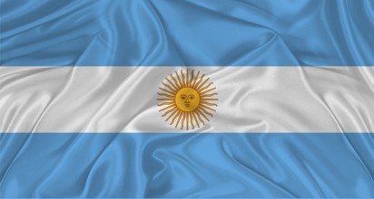 Flag of Argentina with cloth texture. Close up of Argentina flag waving