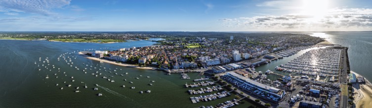 Panorama of Marina and Beach in Arcachon from a drone, Arcachon, Gironde, France, Europe