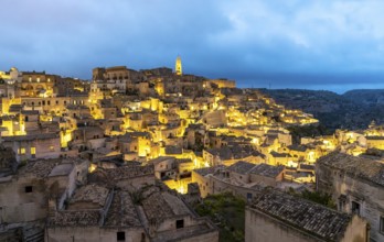 View of Matera by night, Sasso Caveoso, Basilicata, Italy, Europe