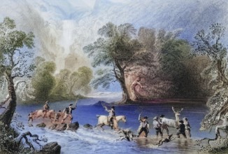 Shooting a stag near Derrycunniky Cascade, Killarney, County Kerry, Ireland, from The Scenery and