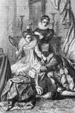 The reconciliation between Robert Devereux, 2nd Earl of Essex (1565 to 1601), an English nobleman