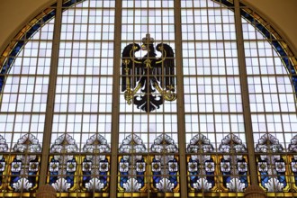 A stained glass window in the railway station with an imperial eagle is a reminder of the imperial