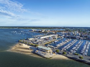 Marina and Beach in Arcachon from a drone, Arcachon, Gironde, France, Europe