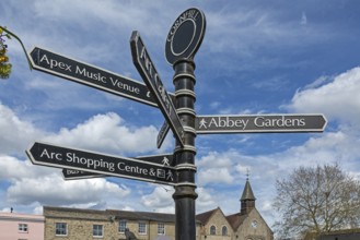 Signpost, Market Place, Moyses Hall, Bury St Edmunds, West Suffolk, England, Great Britain