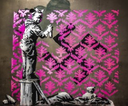 Banksy - Migrant Soup Citchen, Girl trying to remove a swastika, protest against injustice towards