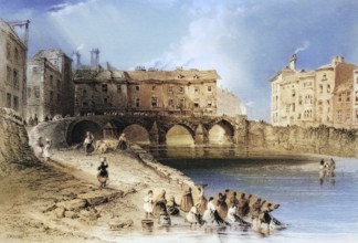 Old boat bridge, Limerick, Ireland, from the Landscape and Antiquities of Ireland, 1841, digital