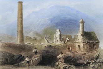 Round Tower, Glendalough, County Wicklow, Ireland, from the Landscape and Antiquities of Ireland,