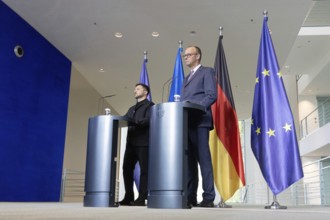 Berlin, Germany - 28.5.2025: Volodymyr Zelensky (President of Ukraine, l.) and Friedrich Merz