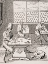Needle and pin maker. Reproduction of a woodcut from the 16th century by Jost Amman from the 19th