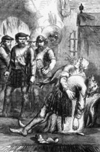 The death of Macian, the elder chieftain of the Macdonald clan, during the Glencoe Massacre in
