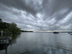 Dark clouds over Lake Starnberg, Bavaria, Germany, Europe