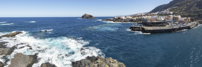 Atlantic coast with Roque de Garachico island off the town of Garachico, Tenerife, Canary Islands,