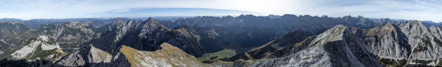 Aerial view, Alpine panorama of the Gamsjoch group, Eng valley, Karvendel, Tyrol, Austria, Europe