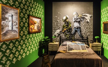 Banksy - The Walled Off Hotel, ironically artistically designed rooms right next to the