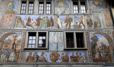 House facade with facade painting in the old town, Stein am Rhein, Canton Schaffhausen,