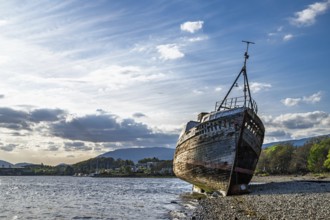 Corpach Wreck or Old Boat of Caol and Nevis Range Mountains, Caol Beach, Corpach, Fort William,