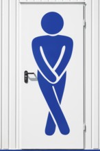 Eine Türe von einem Toilettenhaus, bedruckt mit einem Piktogramm von einer Person die ein