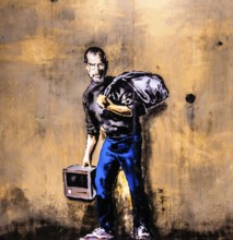 Banksy - Steve Jobs as a Syrian refugee in a refugee camp, 2015, The Jungle Refugee Camp, Calais,