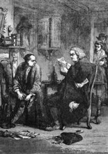 Dr Samuel Johnson reads the manuscript of Oliver Goldsmith's The Vicar of Wakefield, one of the